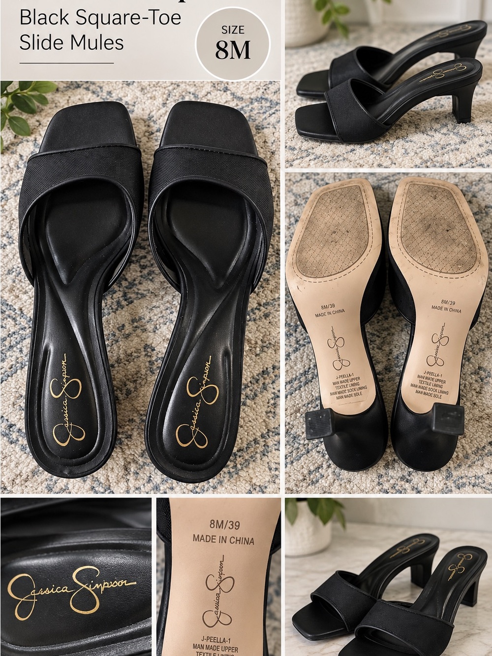Jessica Simpson Black Square-Toe Slide Mules